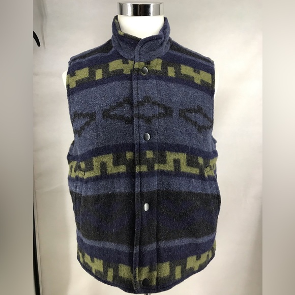 St Johns Bay Reversible Wool Indian Blanket Vest Western Aztec Southwest Sz S - Picture 2 of 7